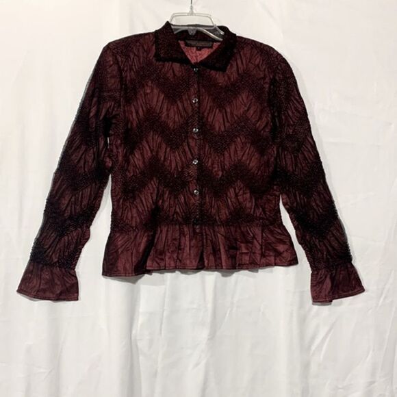 🟢3 for $20 PLEATS Collections button front top long sleeve peplum style sz S - Picture 12 of 12